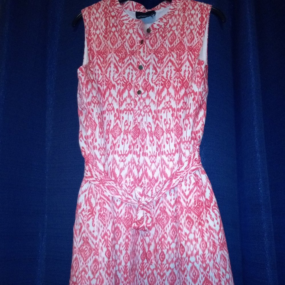 Cynthia Rowley Red & Cream Ikat Print Sleeveless Linen Dress Sz 10 NWT - Picture 10 of 11